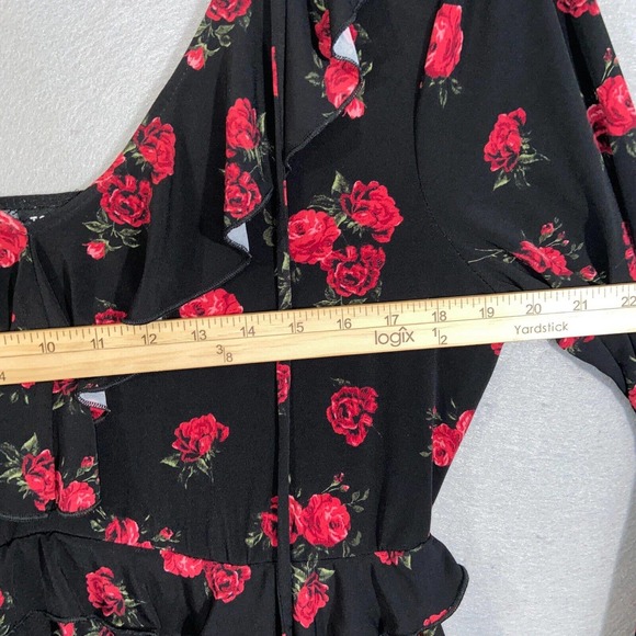 Torrid Dress Womens 0 Black Red Floral Ruffle V Neck Long Sleeve Casual - Picture 5 of 15